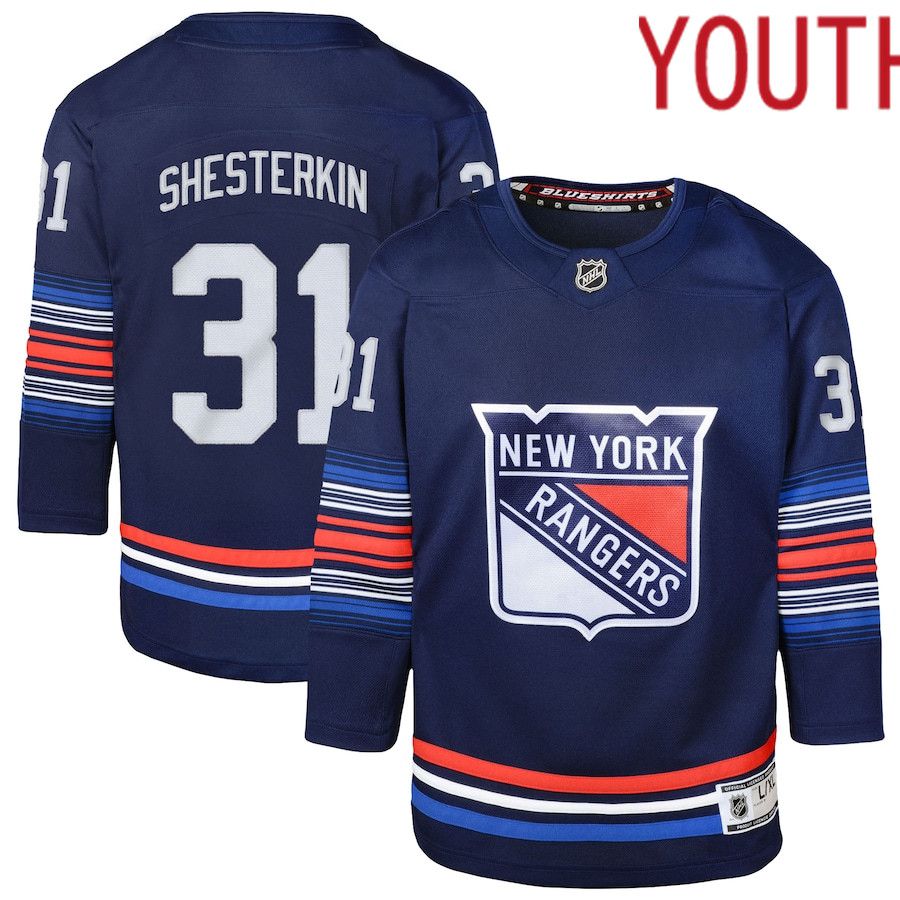 Youth New York Rangers #31 Igor Shesterkin Navy Alternate Premier Player NHL Jersey->youth nhl jersey->Youth Jersey